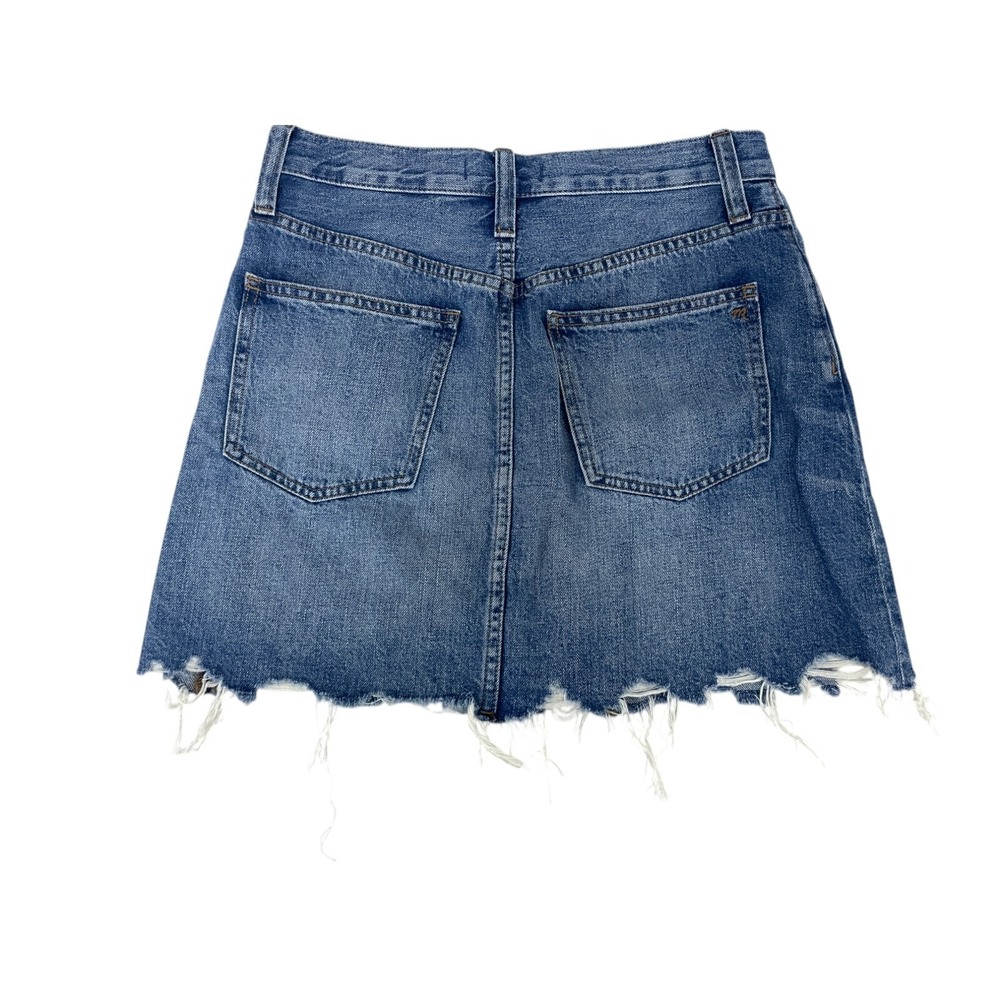 Madewell Button Skirt Size M Blue Rigid Denim A-Line Mini Cut Off Frayed Cotton - Picture 2 of 15